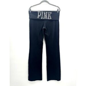Y2K Victorias Secret Foldover Yoga Pants Medium Pink Zebra Logo Spell Out Retro